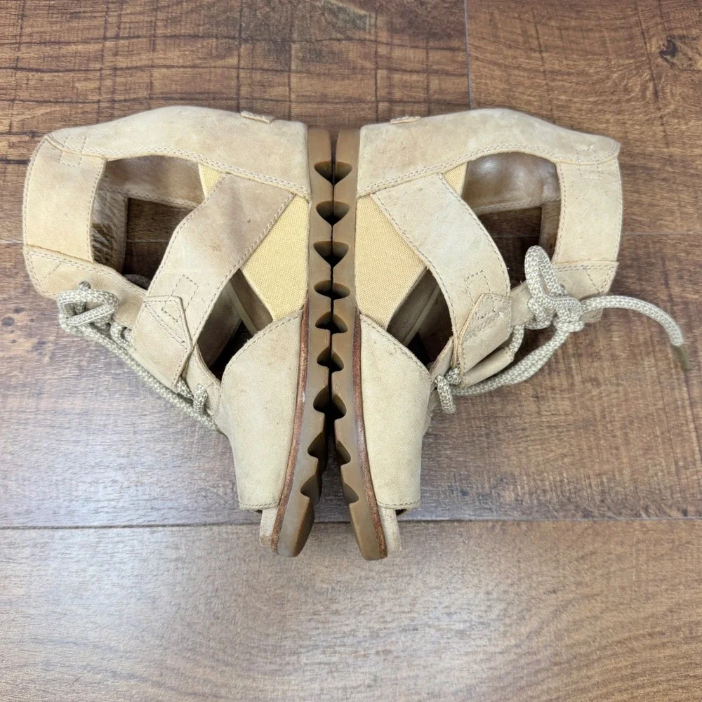 SOREL Joanie Lace Sandal Tan Suede Wedge Heel Open Toe 6